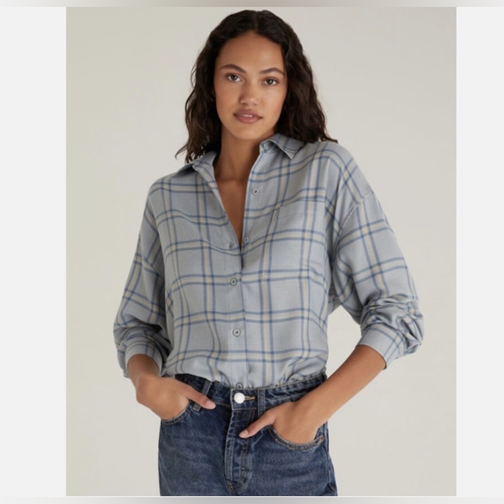 Z Supply Light Blue Plaid Button-Down Shirt